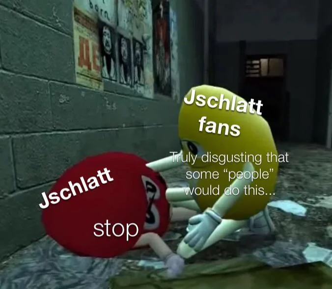 Satire of Jschlatt fans spamming copypasta.