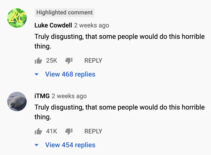 Viral YouTube comments showing meme spread.