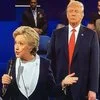 Original debate photograph of Trump lurking.