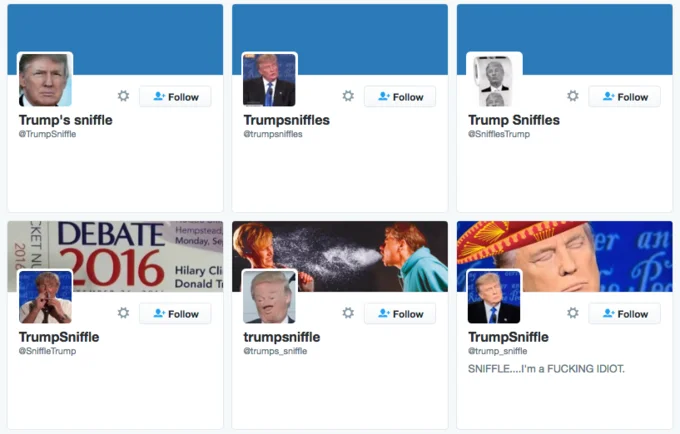 A collection of parody Twitter accounts that sprung up in the hours after the first 2016 presidential debate, each mocking Donald Trump's audible sniffing.