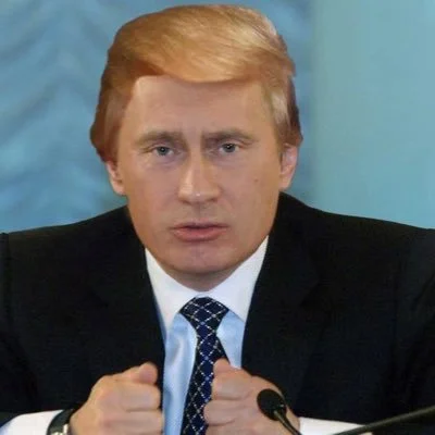 The iconic 'Trumputin' face-mashup image combining Putin's features with Trump's signature hair.