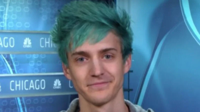 Tyler 'Ninja' Blevins pictured during a televised CNBC interview from Chicago, sporting his signature blue hair.