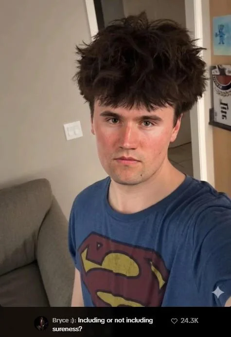 An altered image featuring Charlie Kirk's face edited onto the 'U Sure Kid' template, a common derivative of the original meme.