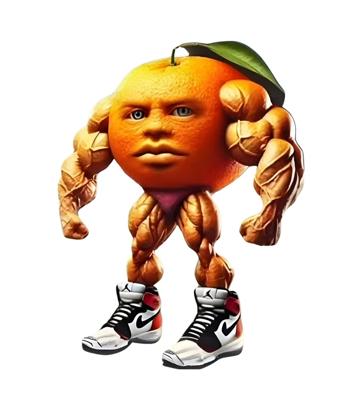 An alternate pose of the Udin Din Din Dun bodybuilder orange character used widely in remixes and reaction images.