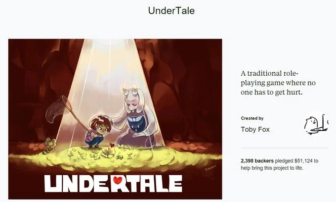 Screenshot of Undertale's successful Kickstarter campaign page by creator Toby Fox.