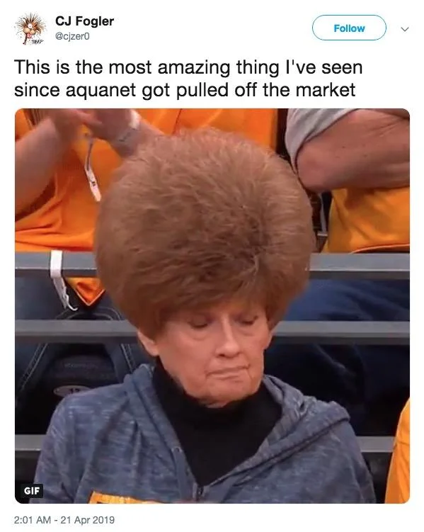 CJ Fogler's viral tweet, one of the earliest posts spreading the Utah Jazz fan's bouffant hairstyle meme.