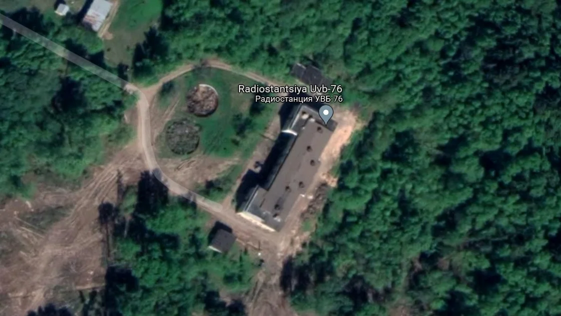 Satellite imagery of the UVB-76 shortwave radio station facility in Russia, source of the long-running mysterious 'Buzzer' transmission.