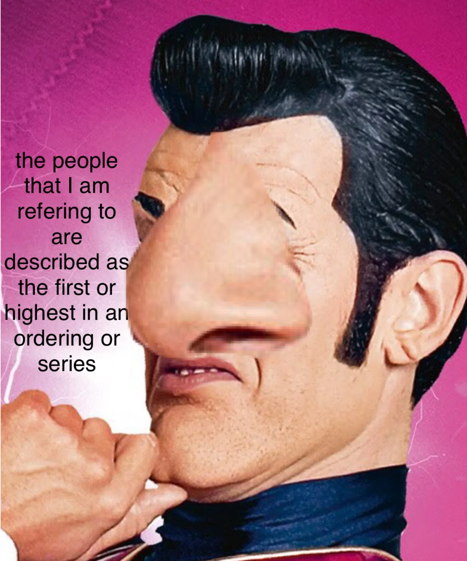 The 'We Are Number One' Robbie Rotten image paired with a dictionary-style, verbose paraphrase of the phrase 'number one.'