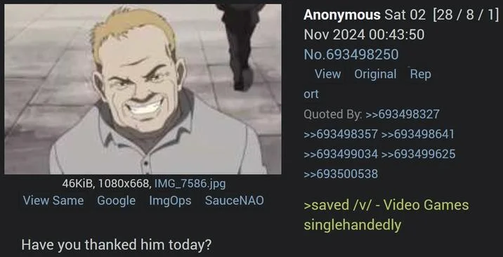 Meme in saved progress conversation.