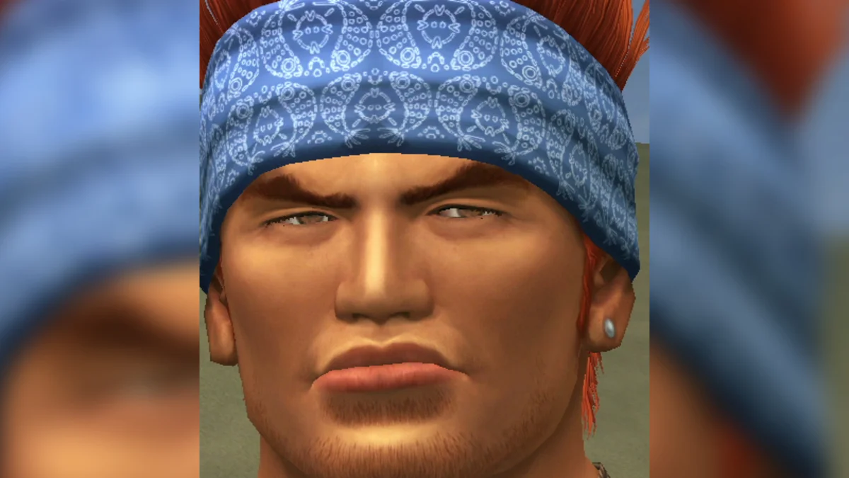 Wakka, the blitzball-playing guardian from Final Fantasy X, whose stern expression and iconic look have become a popular meme staple.