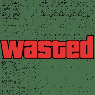 The isolated 'wasted' word mark from Grand Theft Auto V, used as the overlay graphic in countless meme edits.