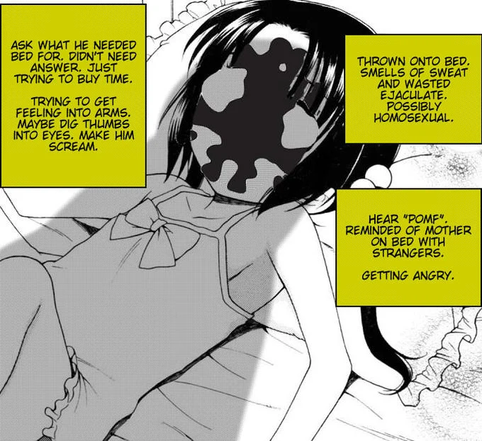 A manga-styled Rorschach parody featuring the character's grim journal narration from Watchmen.