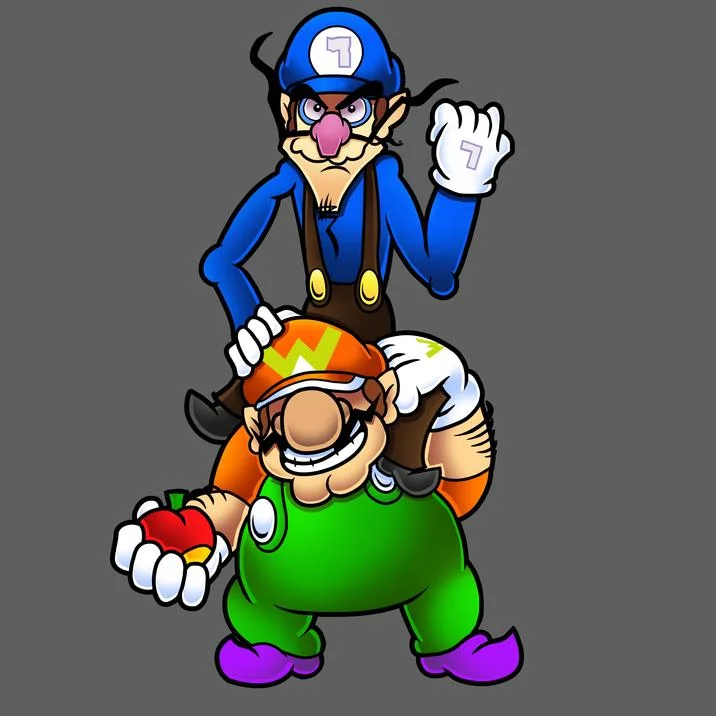Character render of Wawario, the exaggerated 'wa'-prefixed counterpart to Wario.