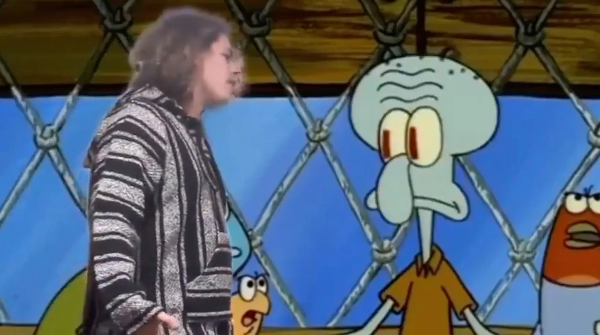 The 'Way To Go Squidward' scene from SpongeBob SquarePants, referencing the moment Squidward is blamed for ruining a holiday.