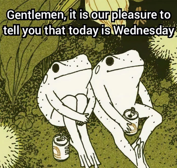 Classic cartoon frog format.