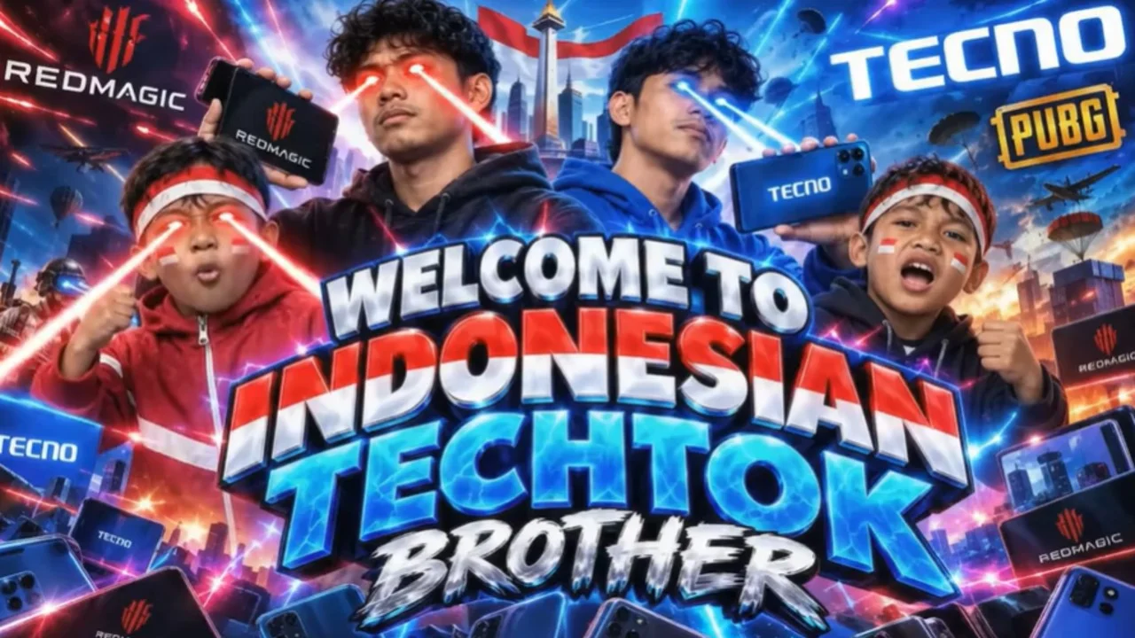 The iconic 'Welcome to Indonesian TechTok Brother' image typifying the exaggerated AI-generated tech promo aesthetic of the TechTok meme trend.