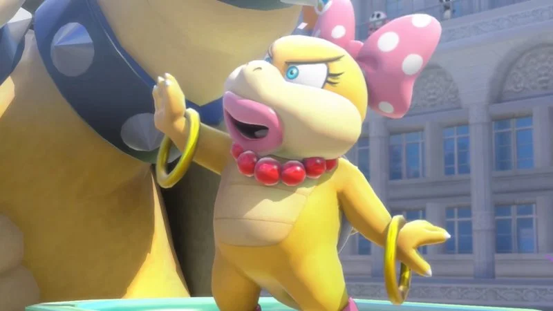 Koopaling villain with pink bow and necklace.