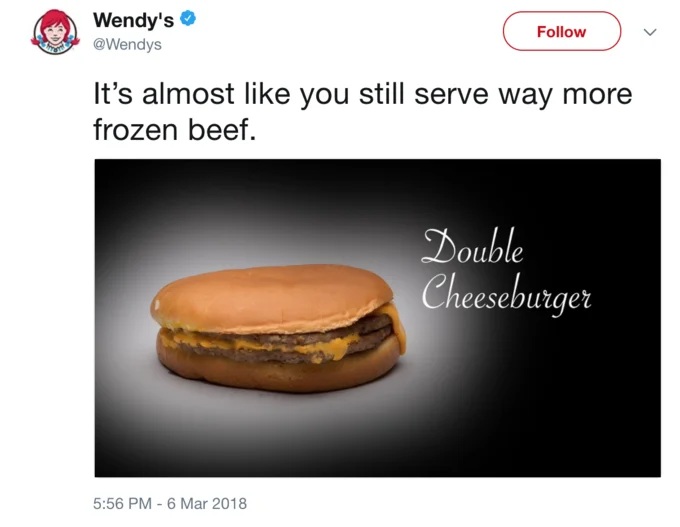 Wendy's continued its 2018 frozen beef attack on McDonald's by posting mocking images of McDonald's menu items.