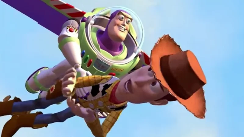 The Toy Story scene featuring Buzz Lightyear and Woody from which the "We're not aiming for the truck" line originates.