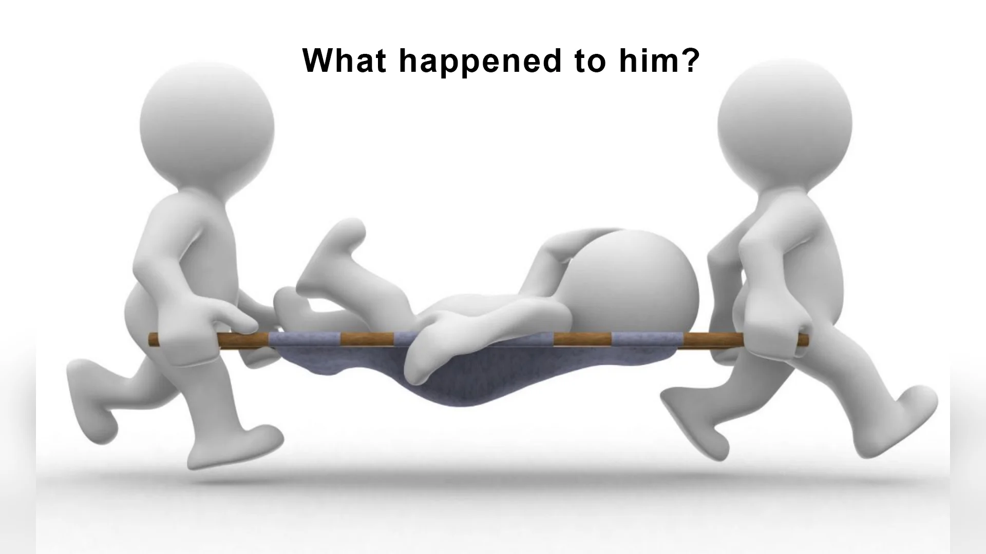 The original 'What Happened to Him?' template featuring the recognizable 3D stick figure stock imagery used as a setup for the meme's punchline format.