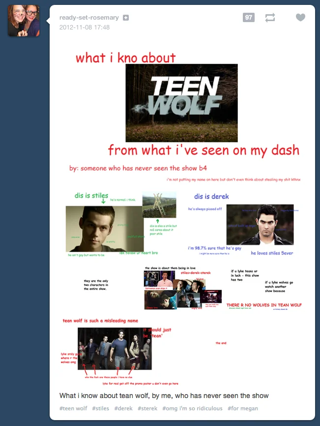 A Teen Wolf variation created by a Tumblr user based solely on their dashboard exposure to the fandom.