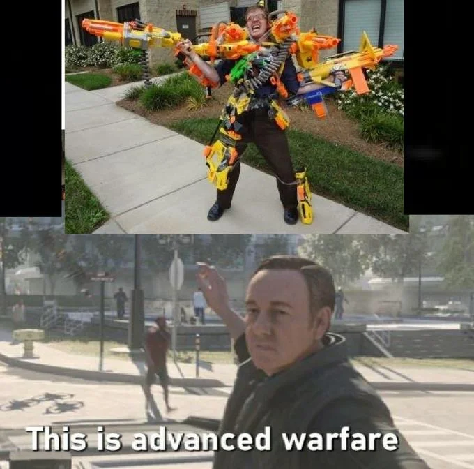 Child in Nerf costume as advanced warfare humor.