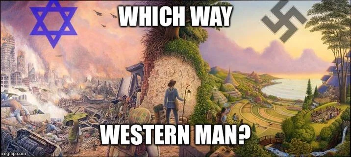 The crossroads variation of the which way meme.