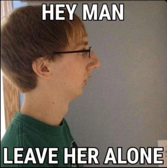 The 'Hey Man Leave Her Alone' image macro commonly used to mock stereotypical internet white knights.