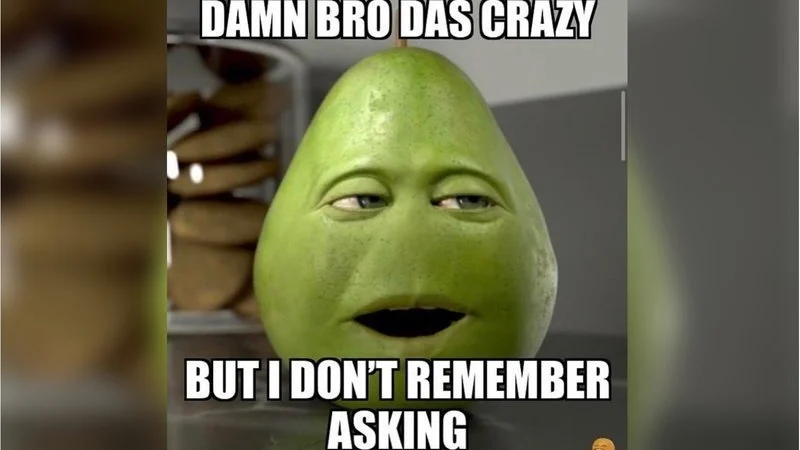Pear character reaction variant conveying mock indifference.