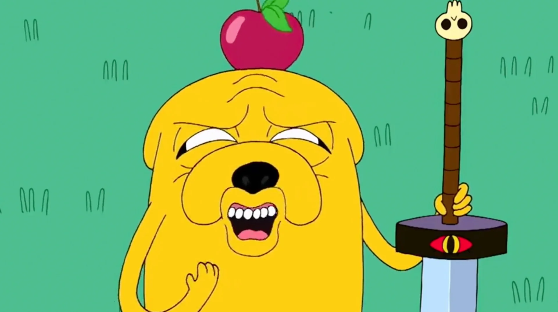 The original scene from Adventure Time in which Jake screams, forming the basis of the 'Why did Jake do that? Jake, scream!' meme.