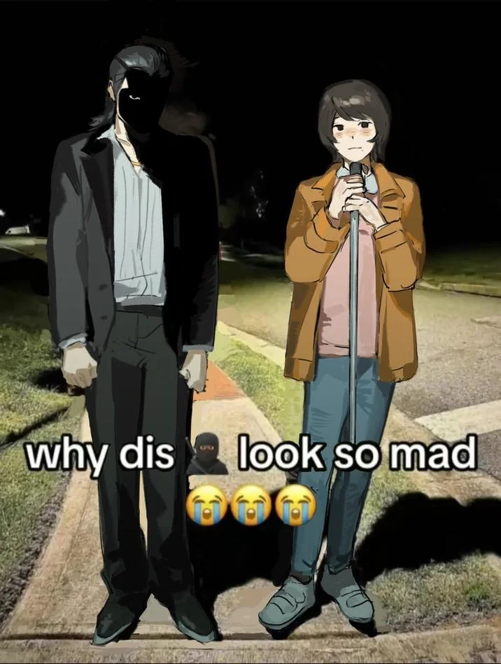 Fan-made anime redraw of the meme featuring two characters in coats.