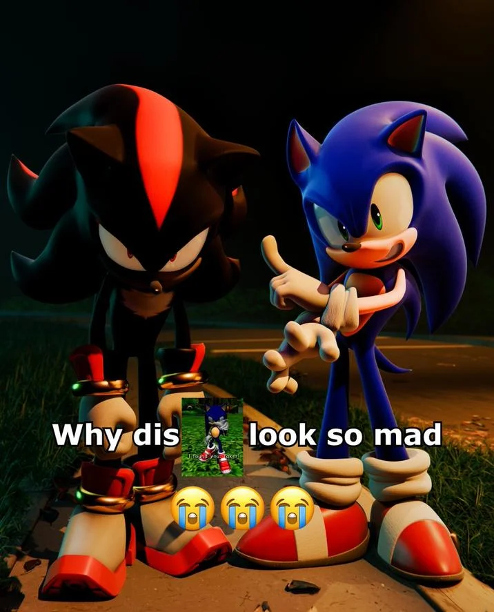 A 3D Sonic the Hedgehog crossover redraw featuring Shadow and Sonic in the meme's pose.