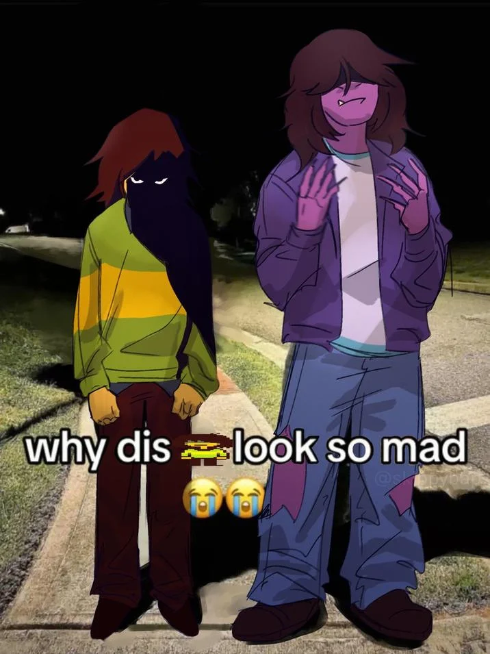 An Undertale/Deltarune crossover redraw featuring Chara and Kris.
