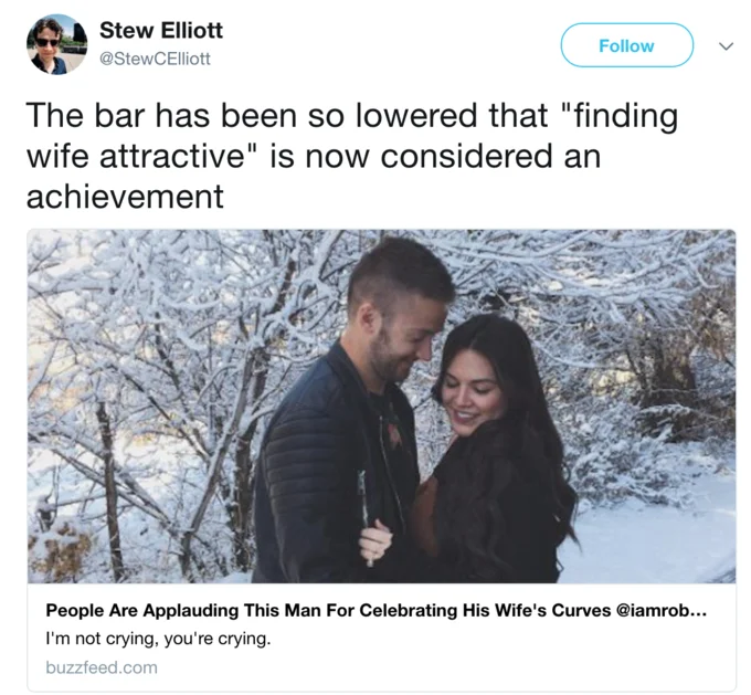A widely shared 2017 tweet reacting to the Robbie Tripp wife-guy BuzzFeed piece that helped codify the wife-guy critique.