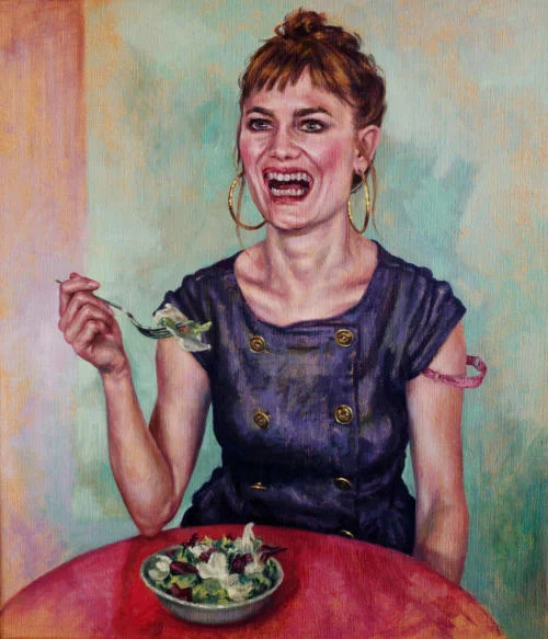 Fine art parody of stock photo trope.