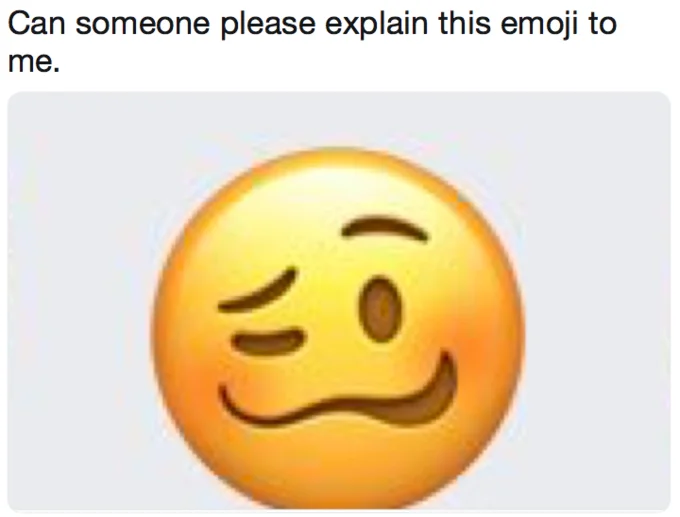 The viral tweet by @007dpz asking for an explanation of the Woozy Face emoji, which helped spark the meme's popularity.