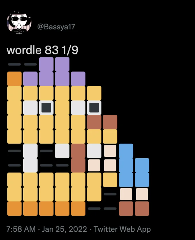 Actual Wordle game result display.
