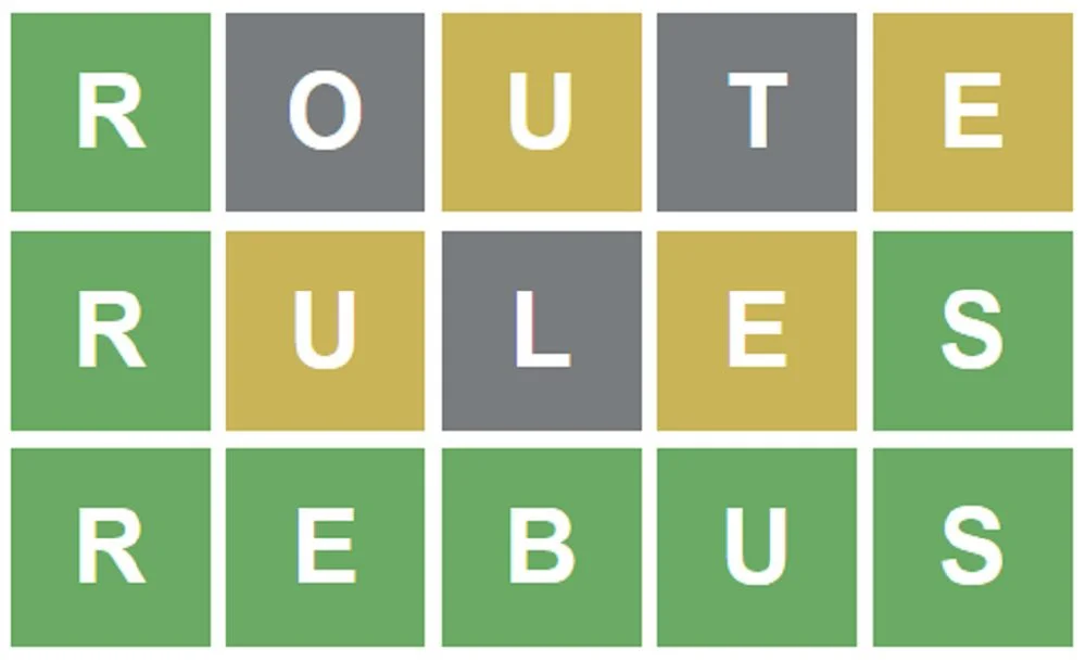 Wordle game results with signature color squares.