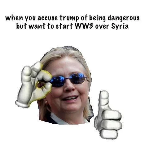 A political meme jabbing at Hillary Clinton over her Syria policy stance during the 2016 election.