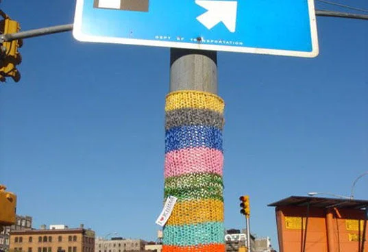 Urban street furniture yarn installation.