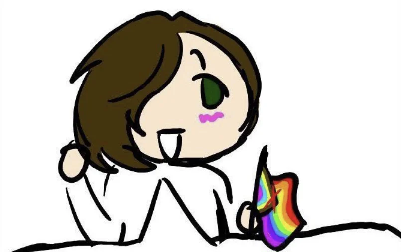 The original cropped icon of the 'yeah I'm very inclusive' character holding a pride flag.