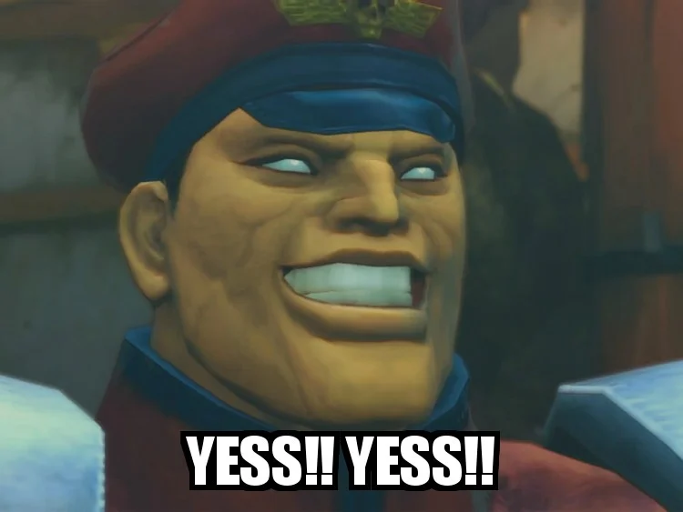 The Street Fighter IV 3D-rendered M. Bison reprising the 'YESS!! YESS!!' catchphrase in modern game-art form.