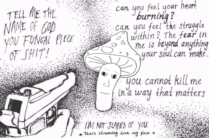 Edgy emotional sketch interpretation.