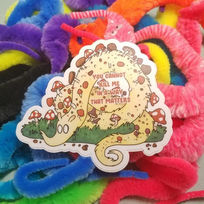 Colorful fan sticker merchandise art.