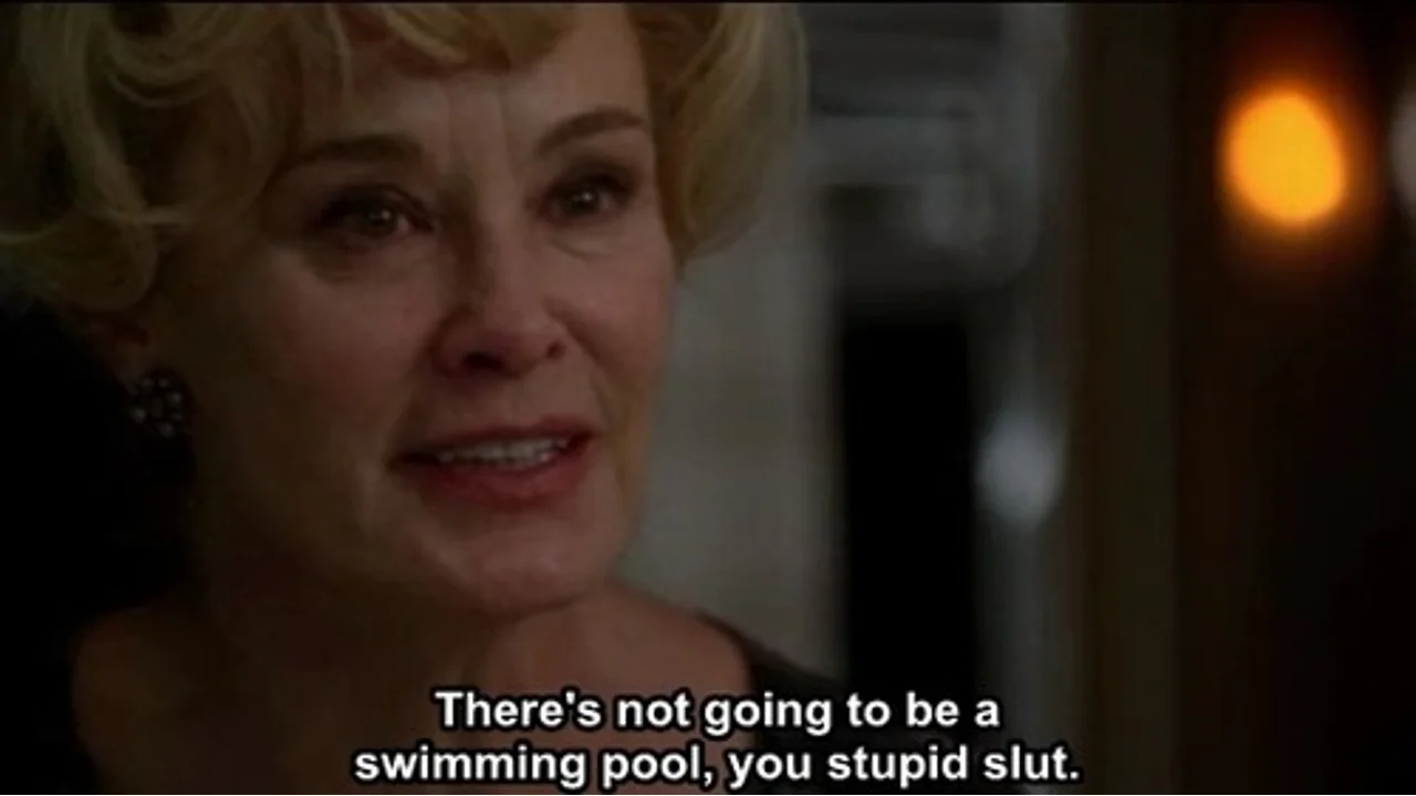 The original screenshot from American Horror Story: Murder House that spawned the 'you stupid slut' meme format.