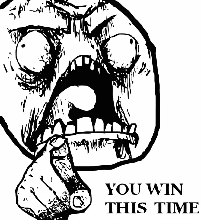 A high-resolution rendition of the 'You Win This Time' rage face frequently used in reaction panels.