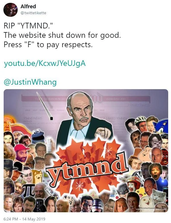 YTMND permanent shutdown announcement.