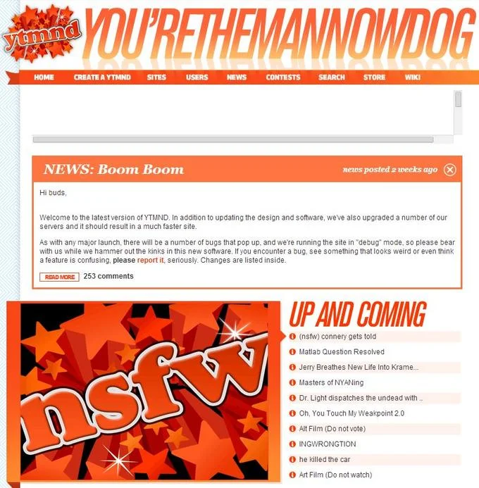 YTMND homepage main interface.