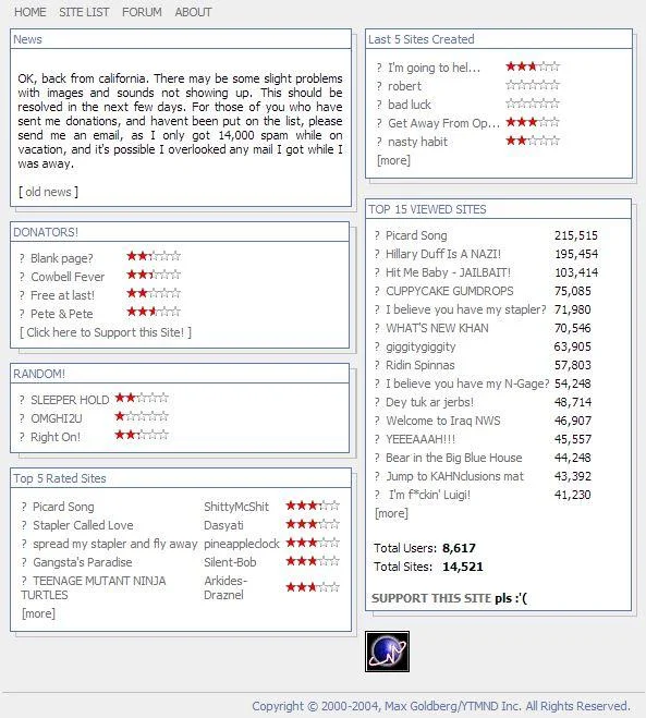YTMND main website interface.