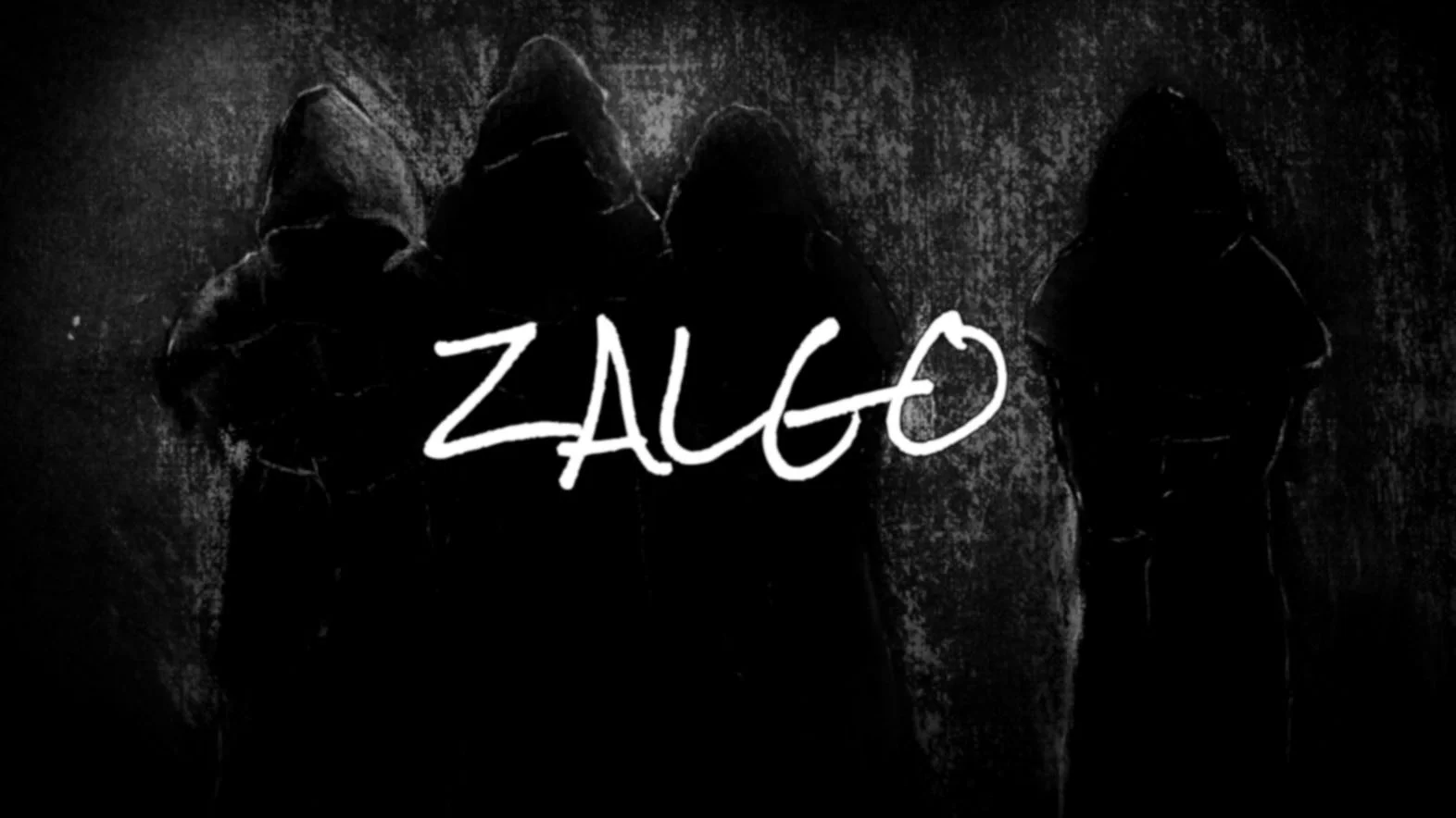 The iconic Zalgo image depicting shadowy hooded figures, used as the primary visual identifier for the Zalgo creepypasta meme.